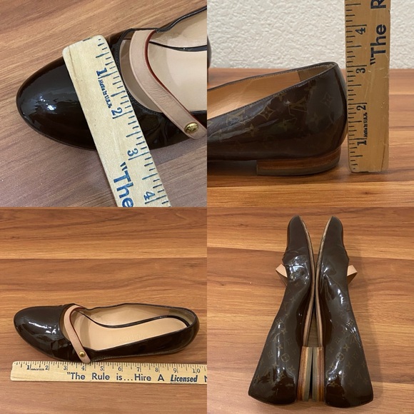 LOUIS VUITTON Brown Patent Leather Monogram Mary Jane Flats Size 37 1/2 - Picture 9 of 16